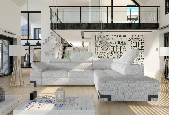 Sofá de esquina gris de tela en forma de L Sofá Diseño Sofá Acolchado Textil Moderno Sofás