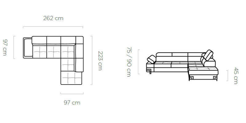 Sofá de esquina gris de tela en forma de L Sofá Diseño Sofá Acolchado Textil Moderno Sofás