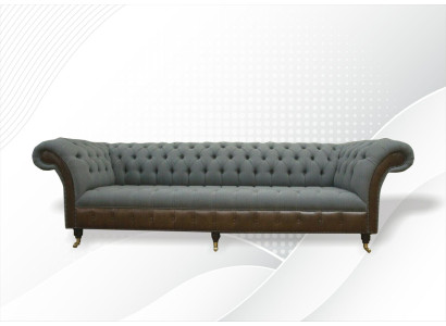 Chesterfield 4 plazas Gris tela Sala de estar Diseño Sofá tapizado Grande Textil Mueble