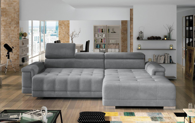 Sofá de esquina en forma de L diseño de sofá moderno acolchado con función de cama gris tejido