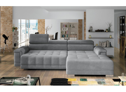 Sofá de esquina en forma de L diseño de sofá moderno acolchado con función de cama gris tejido