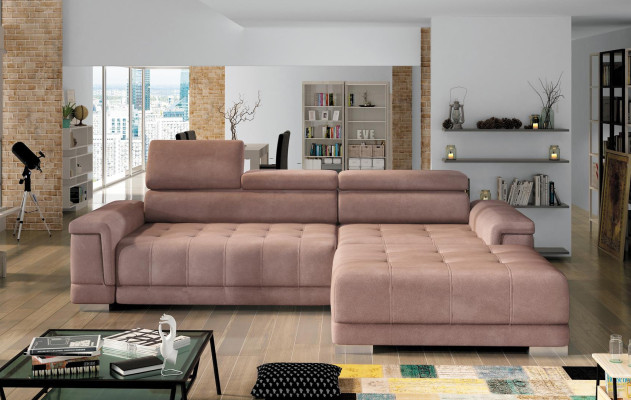 Sofá de esquina en forma de L diseño de sofá moderno acolchado con función de cama gris tejido