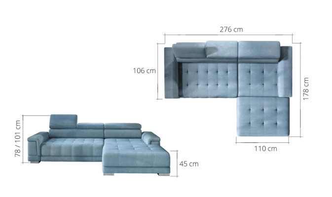 Sofá de esquina en forma de L diseño de sofá moderno acolchado con función de cama gris tejido