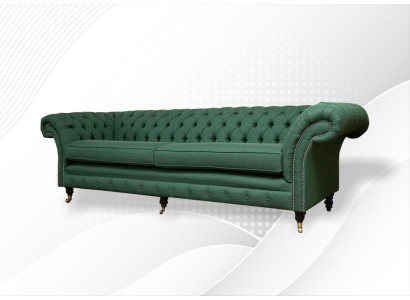 Chesterfield 4 plazas Verde oscuro Diseño de sala de estar Sofá grande Tela de muebles