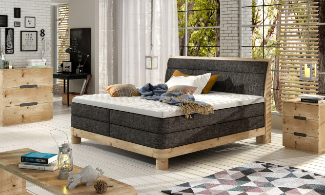 Cama de madera de roble auténtico, camas box spring macizas dobles de diseño tapizado.