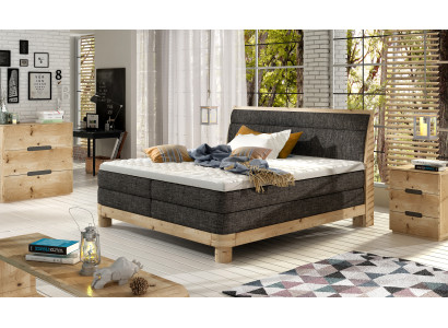 Cama de madera de roble auténtico, camas box spring macizas dobles de diseño tapizado.