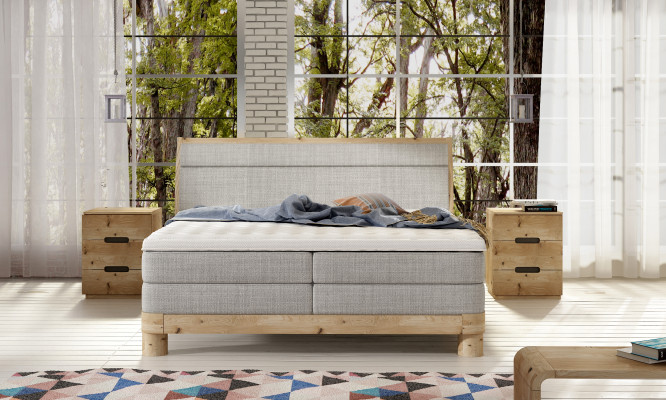 Cama de madera de roble auténtico, camas box spring macizas dobles de diseño tapizado.