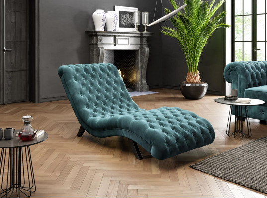 Sofá Chesterfield de madera y metal Chaiselongue Relaxliege