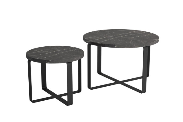 2 mesas auxiliares de café acero negro redondas muebles diseño moderno set