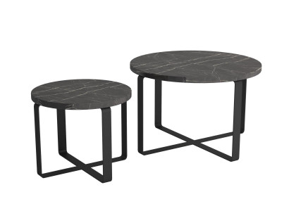2 mesas auxiliares de café acero negro redondas muebles diseño moderno set