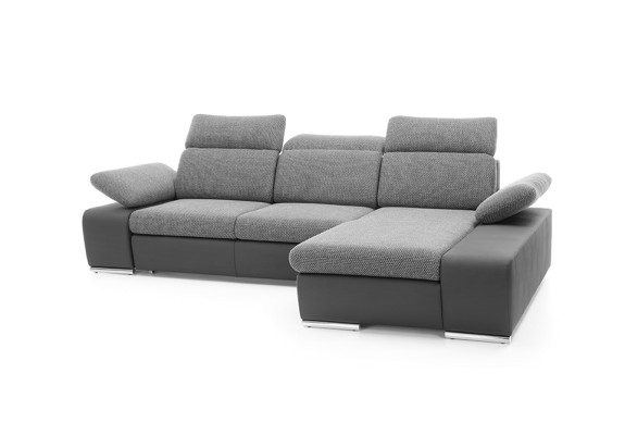 Diseño de sofá de esquina de cuero multifuncional con tapizado textil.
