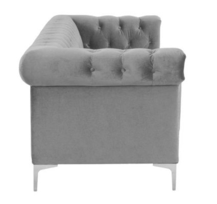 Grau Chesterfield de tres plazas de tela diseño de sofá de salón de estar nuevas.