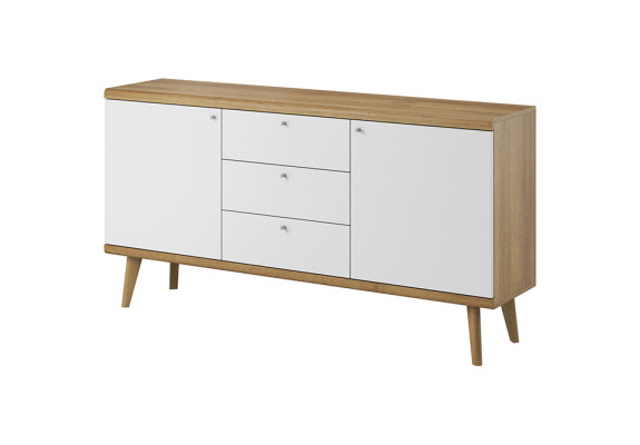 Moderno armario bajo de madera XXL de 107 cm de ancho para salón con tableros.