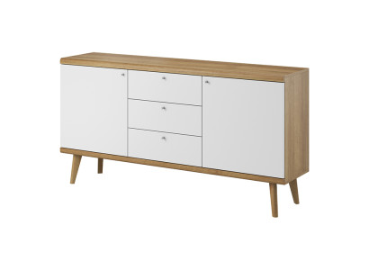Moderno armario bajo de madera XXL de 107 cm de ancho para salón con tableros.