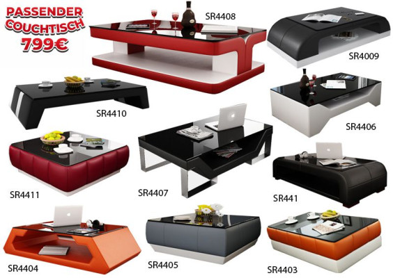 Diseño sofá de esquina de cuero moderno con juego de sofás en rojo con USB + LED.