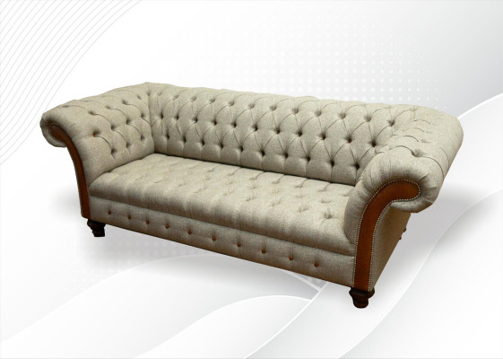 Chesterfield de 3 plazas Beige Sala de estar Diseño Sofá Tapizados Sofás Textiles