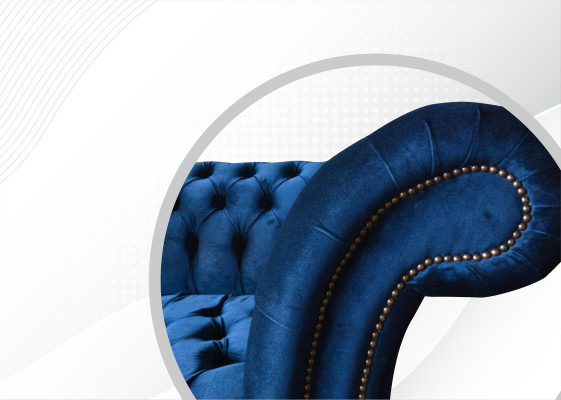 Chesterfield de 3 plazas azul diseño sofás tapizados de terciopelo tela textil de lujo.