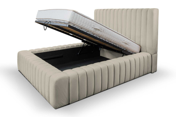 Dormitorio de lujo Cama Doble de Madera Tapizada Marco de Cama Beige