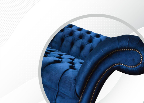 Chesterfield de 3 plazas azul diseño sofás tapizados de terciopelo tela textil de lujo.
