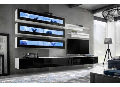Blanco Sala de estar de lujo Mueble de pared 3x Gabinete de pared Soporte para TV