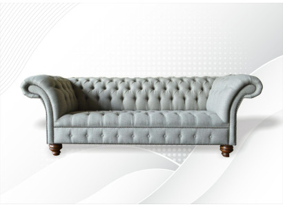 Chesterfield sofá de 3 plazas moderno de sala de estar en gris claro, nuevo, tela creativa.