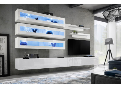 Conjunto de 7 piezas para la sala de estar en estilo de diseñador. Mueble de pared para TV, soporte para TV, 2 estantes de pared.