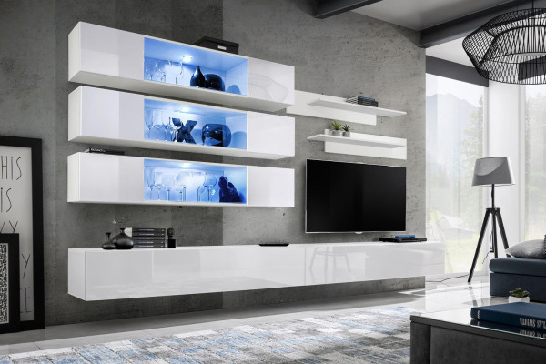 Juego de diseño 7 piezas. Mueble de pared de lujo para sala de estar de madera.