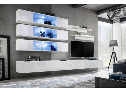 Juego de diseño 7 piezas. Mueble de pared de lujo para sala de estar de madera.