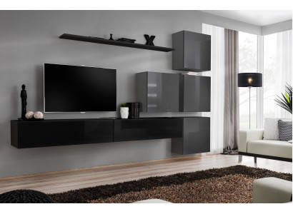 Diseño de sala de estar con gabinete de pared completo, armario de lujo, conjunto de muebles.