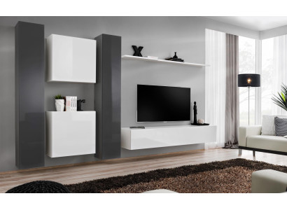 Muebles de sala blancos, conjunto de muebles de pared de diseño, conjunto completo de 6 piezas, nuevo.