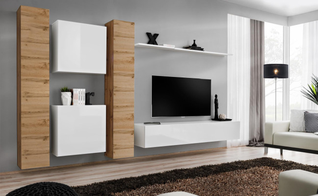 Wohnwand Blanco Muebles de madera Armario Diseño Estante de pared completo Pared Estante