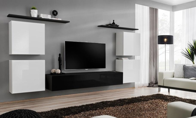 Completamente blanco armario de pared, mueble de salón de lujo, aparador de salón, soporte de TV moderno