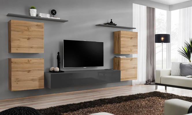 Muebles de madera para sala de estar, gris, estante de pared de lujo, nuevo.