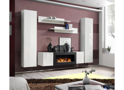 Mueble de salón moderno, diseño de mobiliario, estanterías de pared, vitrina colgante y aparador nuevo.