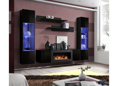 Diseñador de pared de sala de estar negro Muebles de madera Armario colgante Lujoso aparador Estantes de pared