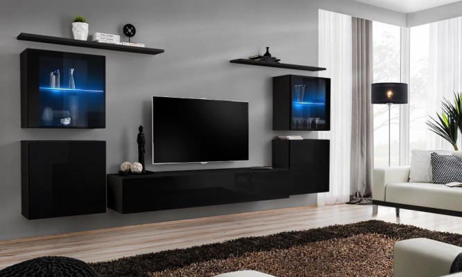 Negro conjunto de muebles de salón de lujo, armario de pared completo, diseñador nuevo