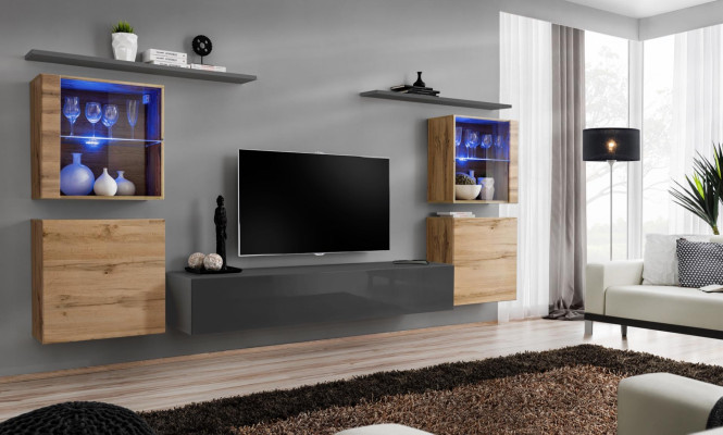Conjunto de muebles de salón diseñador brillo alto conjunto de pared de salón aparador completo.
