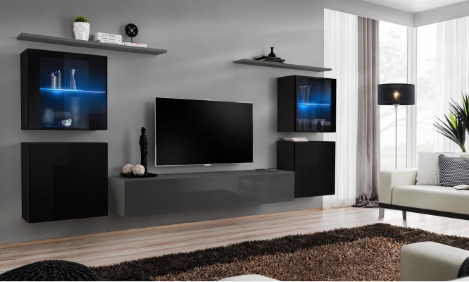 Conjunto de muebles de salón 7 piezas Diseñador lujo gris aparador pared de sala nuevo.