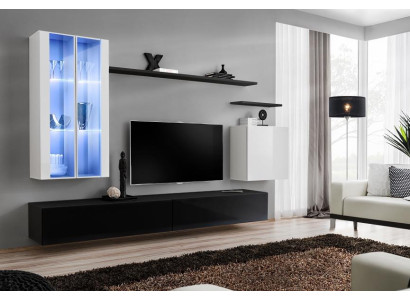 Sala de estar negro soporte para TV diseñador conjunto completo estante de pared moderno nuevo muebles