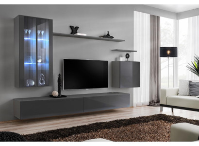 Mueble de salón gris, muebles de salón, armario de pared, muebles de madera, lujoso aparador, nuevo.