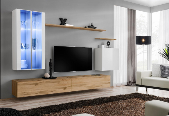 Mueble de TV de madera Soporte de pared Muebles de salón Juego completo Estilo diseñador
