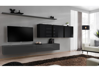 Mueble de salón gris completo de 7 piezas, muebles de madera diseñados, aparador, armario de pared, estante de pared.