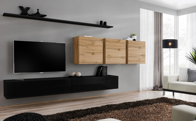 Conjunto completo de muebles de salón modernos: soporte de TV de 7 piezas con aparador.