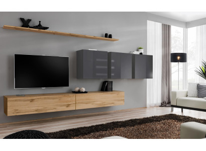 Mueble de salón marrón, armario de pared para sala de estar, estantería de pared, armario, muebles de diseño.