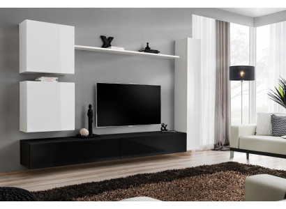 Diseño de pared de sala de estar, aparador de 3 cajones, soporte de TV, juego de 6 piezas. Muebles de madera en estilo de diseñador.