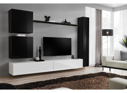 Mueble de salón negro, mueble de pared de diseño, soporte de TV, muebles de salón modernos, nuevos