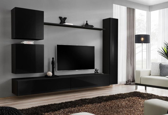 Lujo Negro Mueble de pared de diseñador en juego de armarios 6 piezas Muebles de madera para la sala de estar.