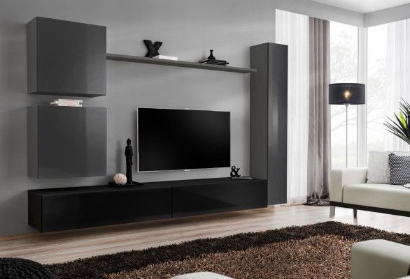 Juego de muebles de salón: mueble de TV, pared de estantería, estantería de lujo, armario de pared, aparador de TV de 6 piezas.