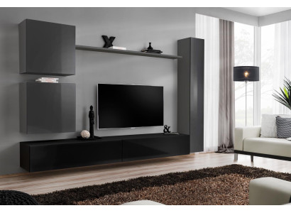 Juego de muebles de salón: mueble de TV, pared de estantería, estantería de lujo, armario de pared, aparador de TV de 6 piezas.