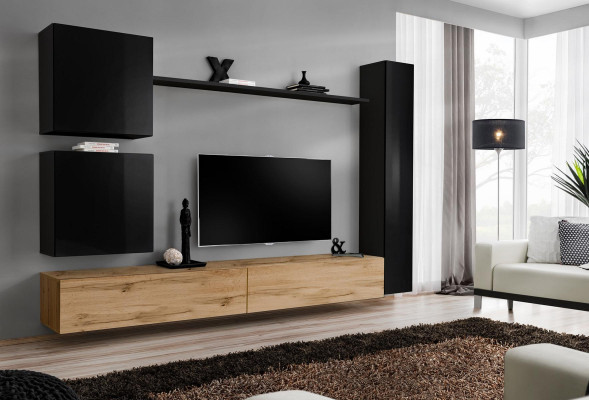 Sala de estar lujo decoración mueble de pared negro armario de pared muebles de madera estilo diseño.